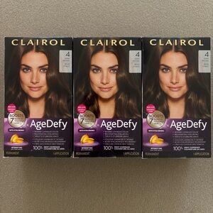 Lot Of 3 NEW Clairol Age Defy Permanent Hair Color Dye 4 DARK BROWN Hyaluronic